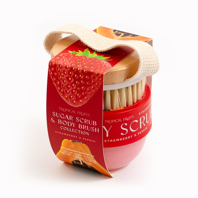 Tropical Fruits Strawberry & Papaya Body Scrub Brush Set